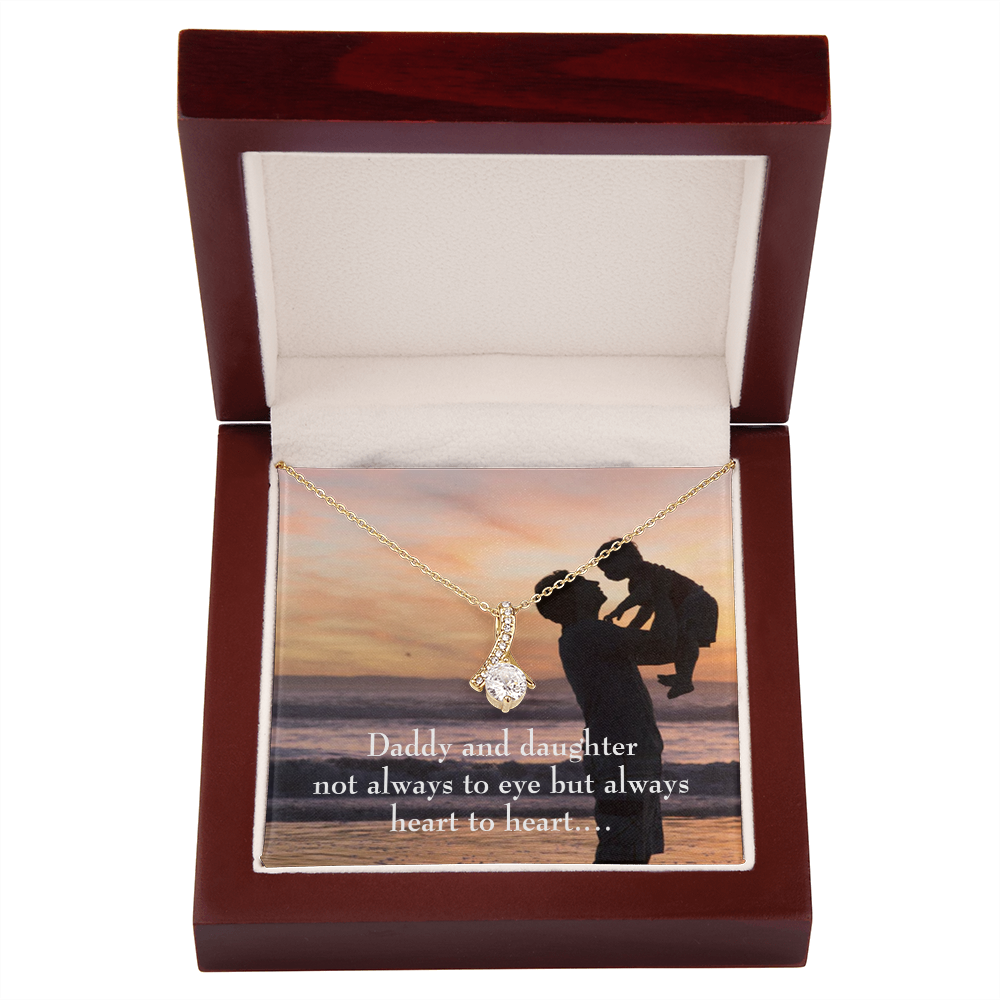 To My Daughter Dad and Daughter Heart to Heart Alluring Ribbon Necklace Message Card-Express Your Love Gifts