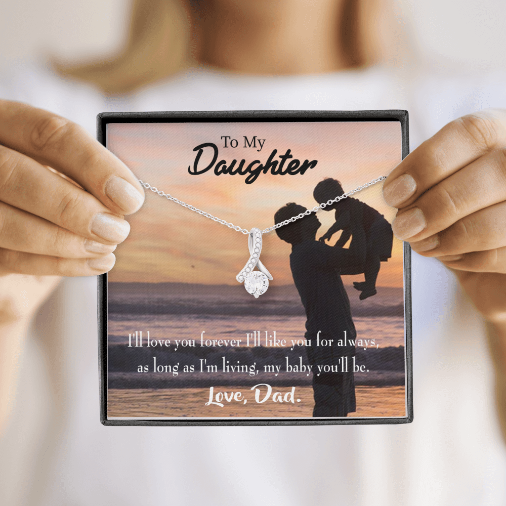 To My Daughter Dad Loves You Forever From Dad Alluring Ribbon Necklace Message Card-Express Your Love Gifts
