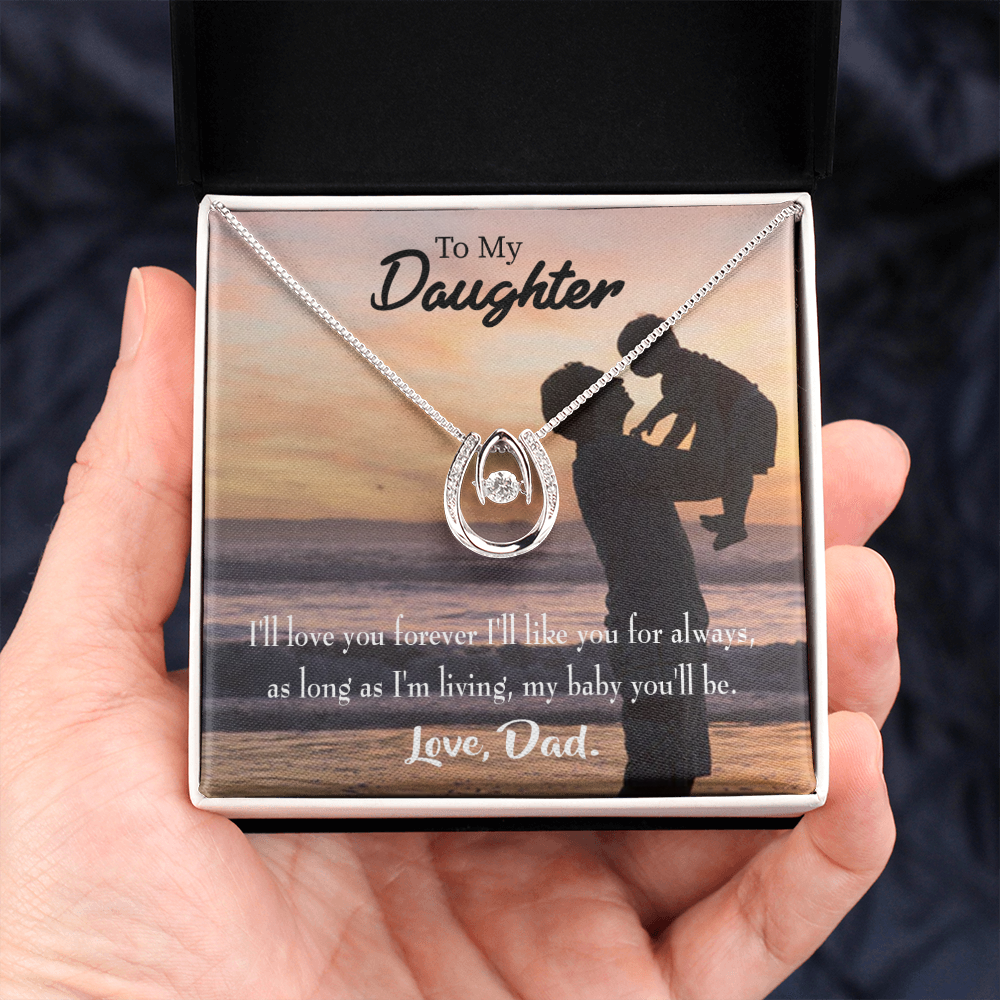 To My Daughter Dad Loves You Forever Lucky Horseshoe Necklace Message Card 14k w CZ Crystals-Express Your Love Gifts