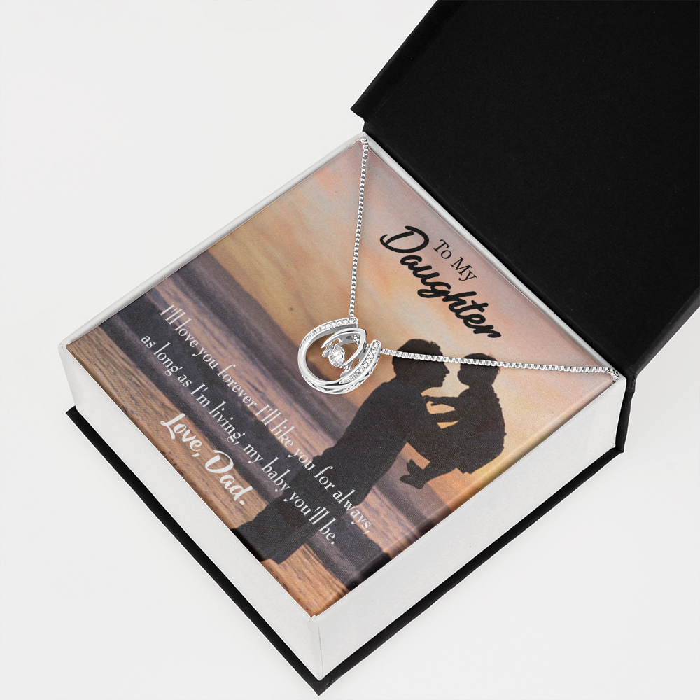 To My Daughter Dad Loves You Forever Lucky Horseshoe Necklace Message Card 14k w CZ Crystals-Express Your Love Gifts