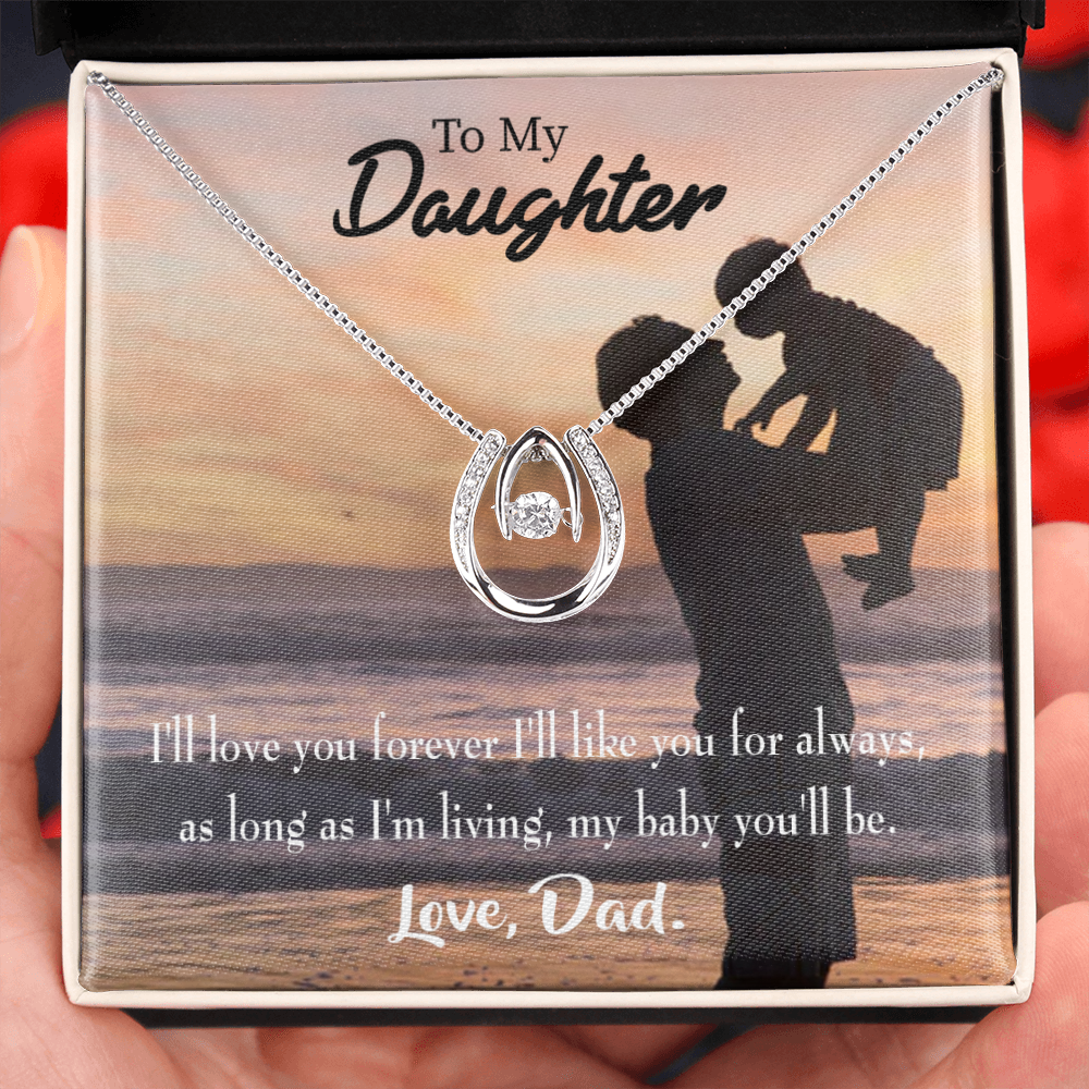To My Daughter Dad Loves You Forever Lucky Horseshoe Necklace Message Card 14k w CZ Crystals-Express Your Love Gifts