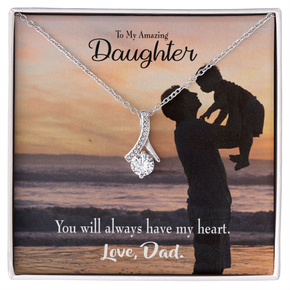 To My Daughter Dad's Amazing Daughter Alluring Ribbon Necklace Message Card-Express Your Love Gifts