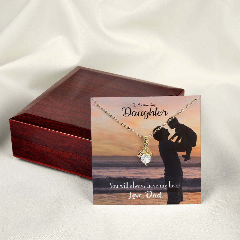 To My Daughter Dad's Amazing Daughter Alluring Ribbon Necklace Message Card-Express Your Love Gifts
