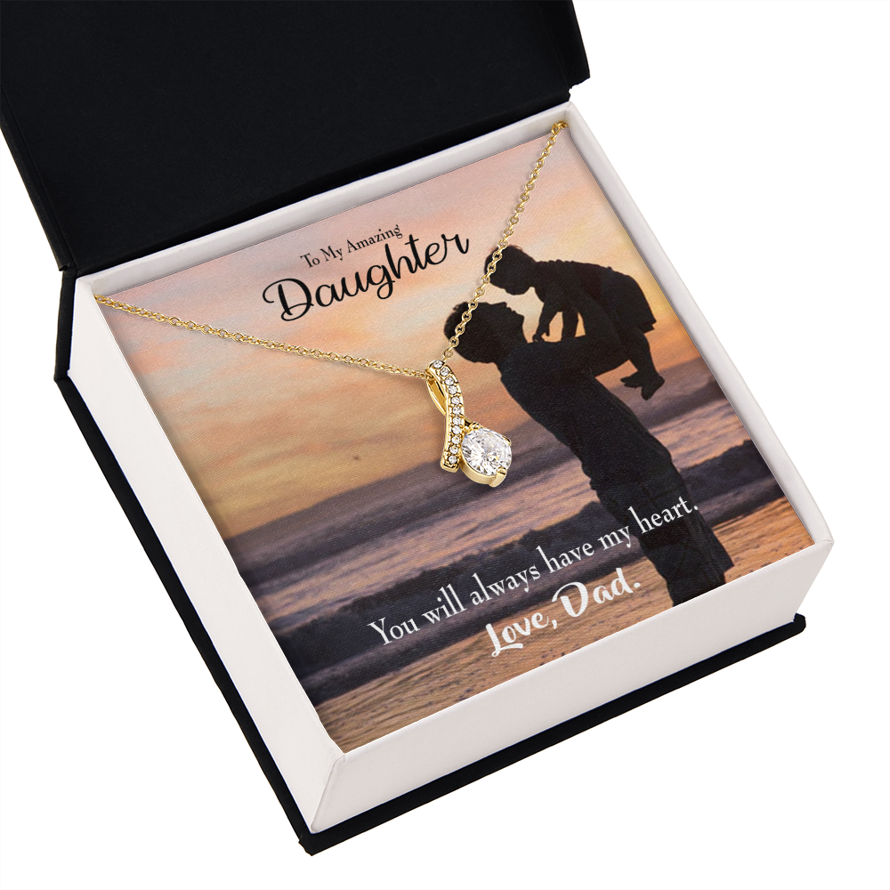 To My Daughter Dad's Amazing Daughter Alluring Ribbon Necklace Message Card-Express Your Love Gifts