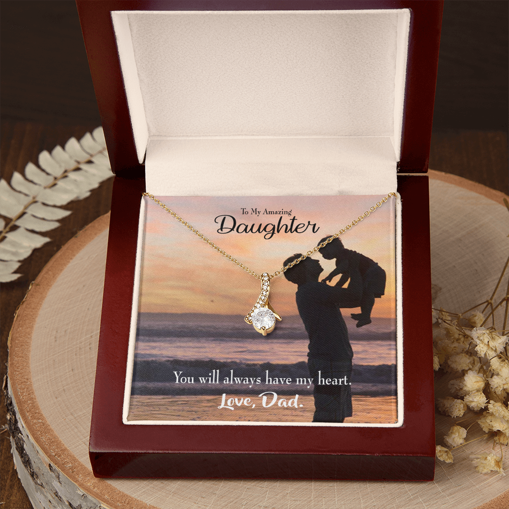 To My Daughter Dad's Amazing Daughter Alluring Ribbon Necklace Message Card-Express Your Love Gifts