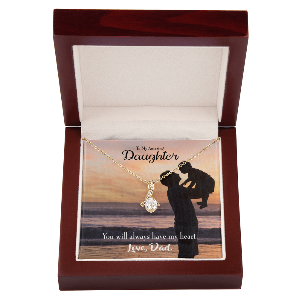 To My Daughter Dad's Amazing Daughter Alluring Ribbon Necklace Message Card-Express Your Love Gifts