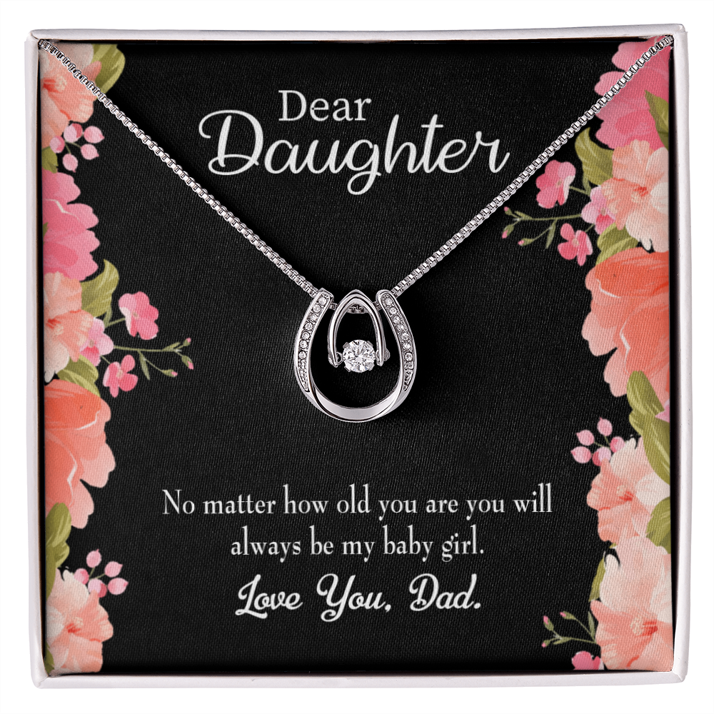 To My Daughter Dad's Baby Girl Lucky Horseshoe Necklace Message Card 14k w CZ Crystals-Express Your Love Gifts