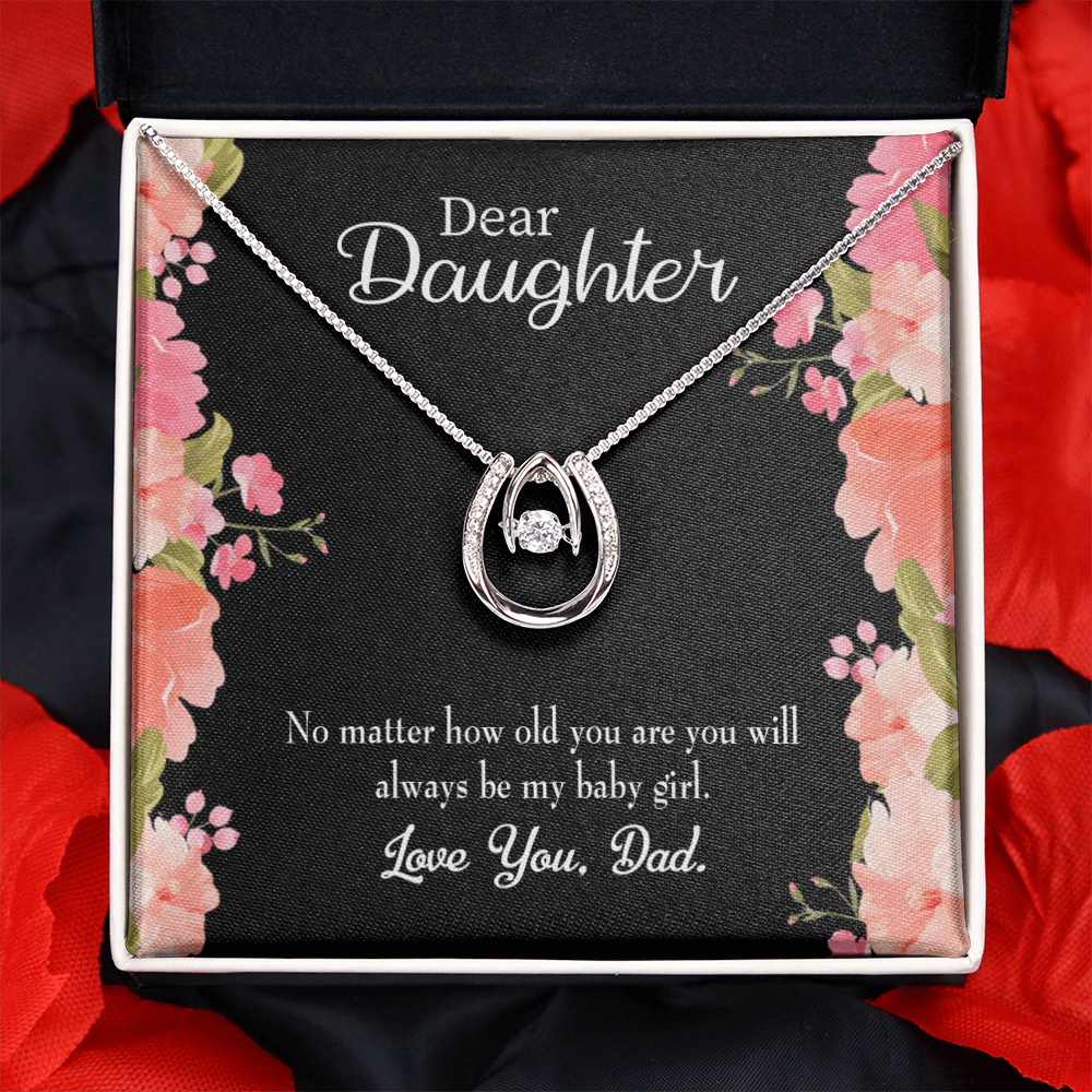 To My Daughter Dad's Baby Girl Lucky Horseshoe Necklace Message Card 14k w CZ Crystals-Express Your Love Gifts