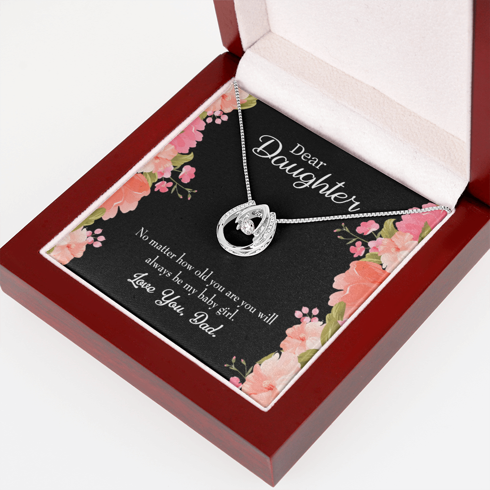 To My Daughter Dad's Baby Girl Lucky Horseshoe Necklace Message Card 14k w CZ Crystals-Express Your Love Gifts