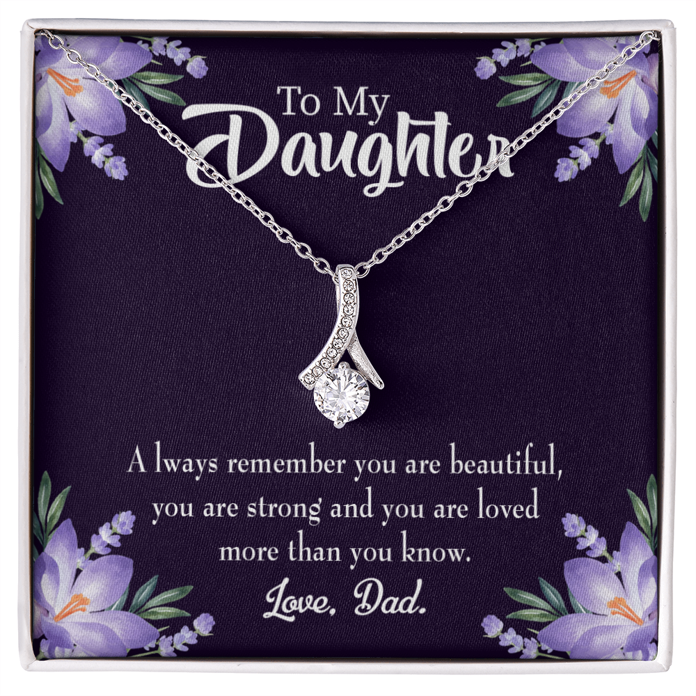 To My Daughter Dad's Beautiful Daughter Alluring Ribbon Necklace Message Card-Express Your Love Gifts