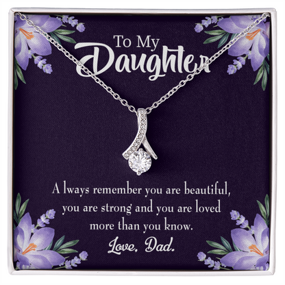 To My Daughter Dad's Beautiful Daughter Alluring Ribbon Necklace Message Card-Express Your Love Gifts