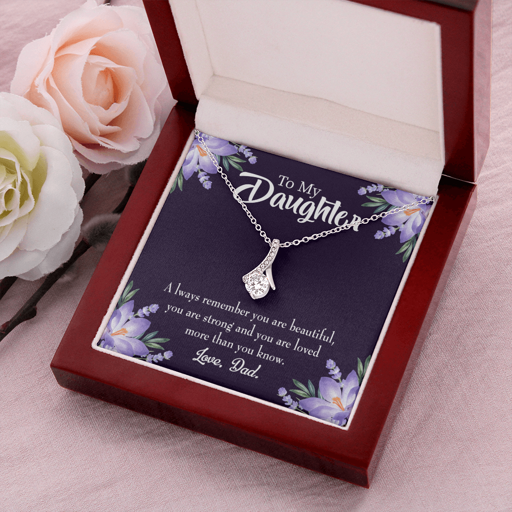 To My Daughter Dad's Beautiful Daughter Alluring Ribbon Necklace Message Card-Express Your Love Gifts