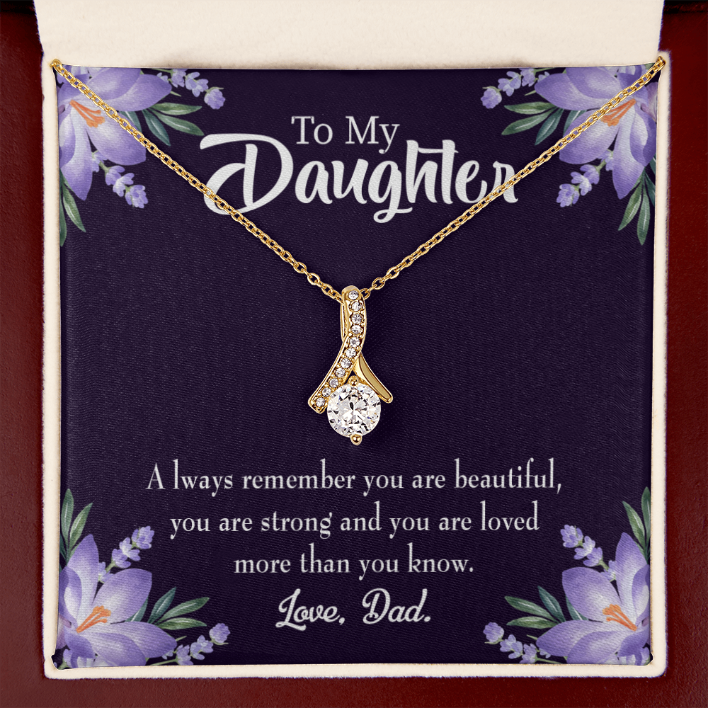 To My Daughter Dad's Beautiful Daughter Alluring Ribbon Necklace Message Card-Express Your Love Gifts