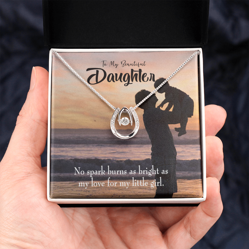 To My Daughter Dad's Bright Love Lucky Horseshoe Necklace Message Card 14k w CZ Crystals-Express Your Love Gifts