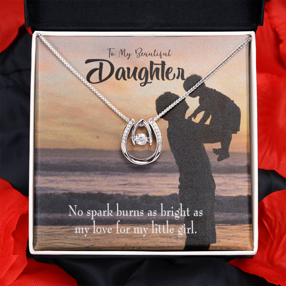 To My Daughter Dad's Bright Love Lucky Horseshoe Necklace Message Card 14k w CZ Crystals-Express Your Love Gifts
