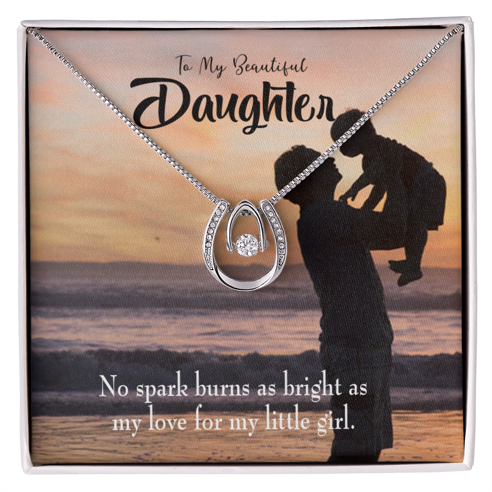 To My Daughter Dad's Bright Love Lucky Horseshoe Necklace Message Card 14k w CZ Crystals-Express Your Love Gifts