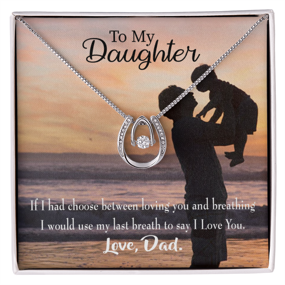 To My Daughter Dad's Last Breath Lucky Horseshoe Necklace Message Card 14k w CZ Crystals-Express Your Love Gifts