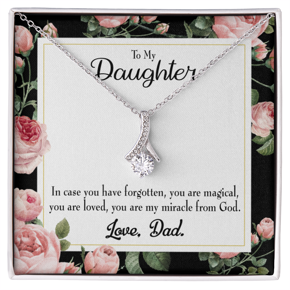 To My Daughter Dad's Magical and Miracle Daughter Alluring Ribbon Necklace Message Card-Express Your Love Gifts