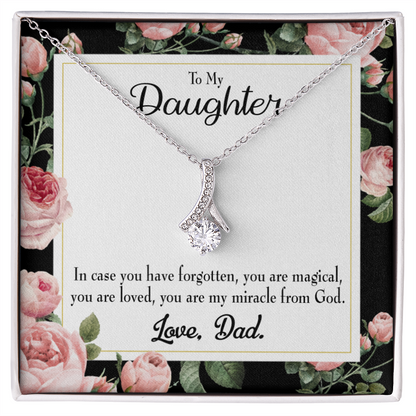 To My Daughter Dad's Magical and Miracle Daughter Alluring Ribbon Necklace Message Card-Express Your Love Gifts