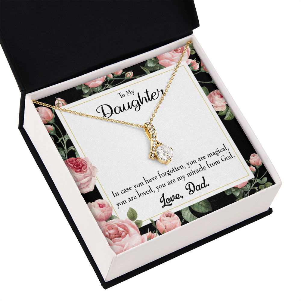 To My Daughter Dad's Magical and Miracle Daughter Alluring Ribbon Necklace Message Card-Express Your Love Gifts