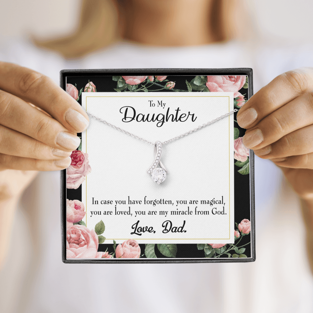To My Daughter Dad's Magical and Miracle Daughter Alluring Ribbon Necklace Message Card-Express Your Love Gifts