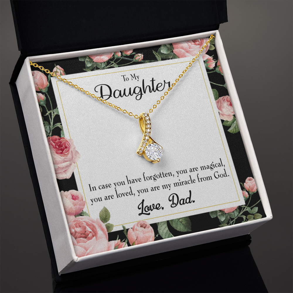 To My Daughter Dad's Magical and Miracle Daughter Alluring Ribbon Necklace Message Card-Express Your Love Gifts