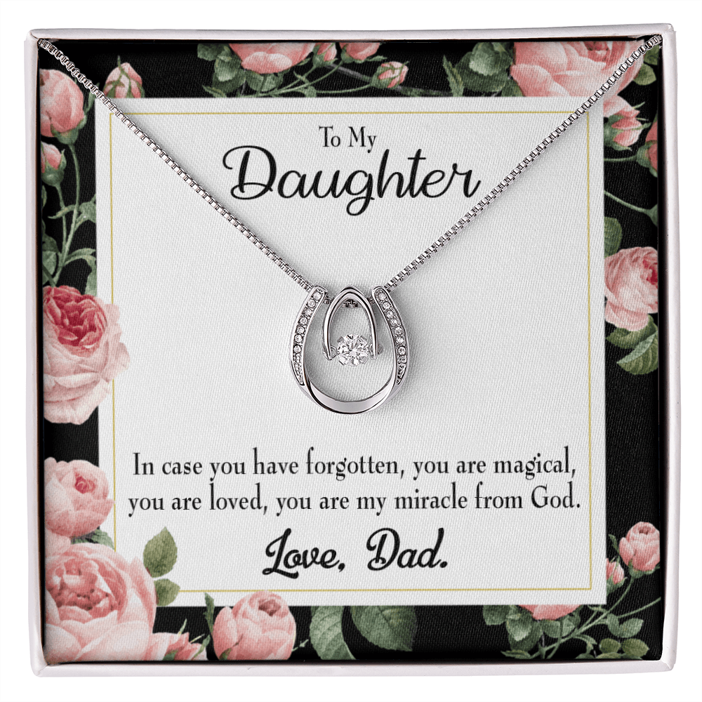 To My Daughter Dad's Magical and Miracle Lucky Horseshoe Necklace Message Card 14k w CZ Crystals-Express Your Love Gifts