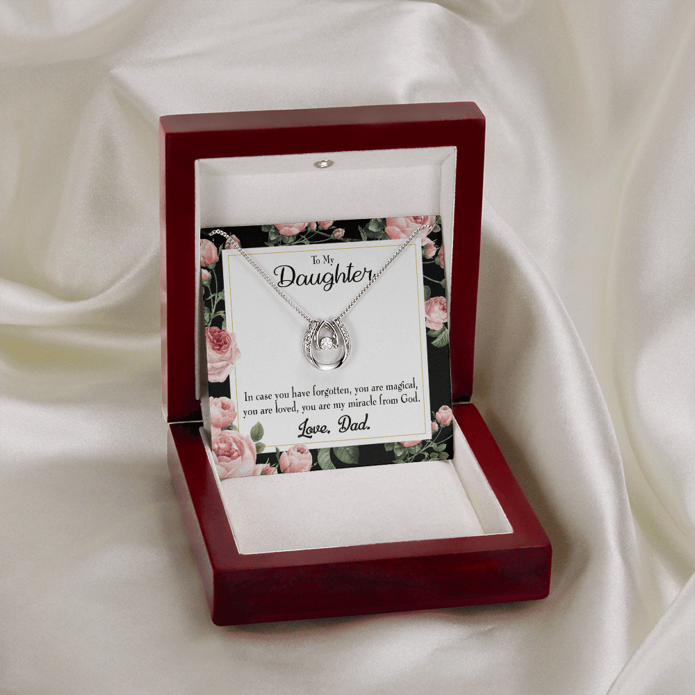 To My Daughter Dad's Magical and Miracle Lucky Horseshoe Necklace Message Card 14k w CZ Crystals-Express Your Love Gifts