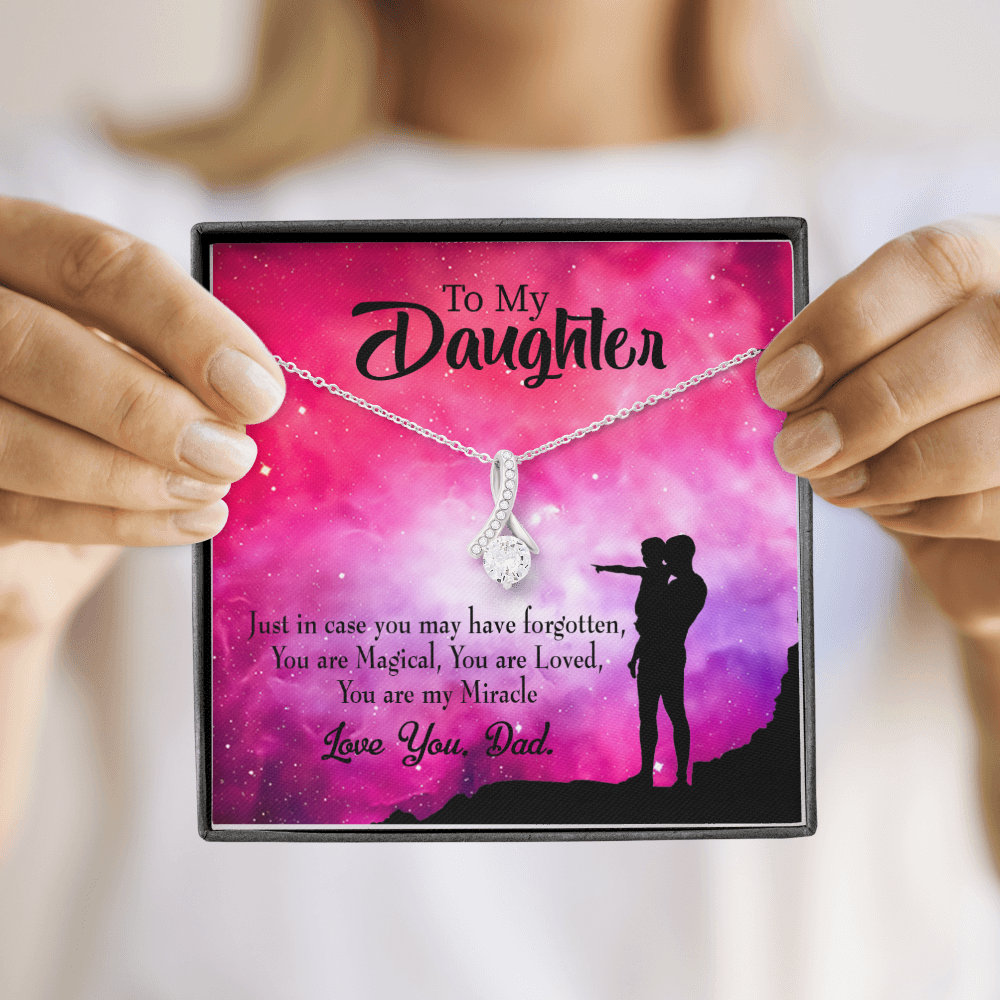 To My Daughter Dad's Miracle Alluring Ribbon Necklace Message Card-Express Your Love Gifts