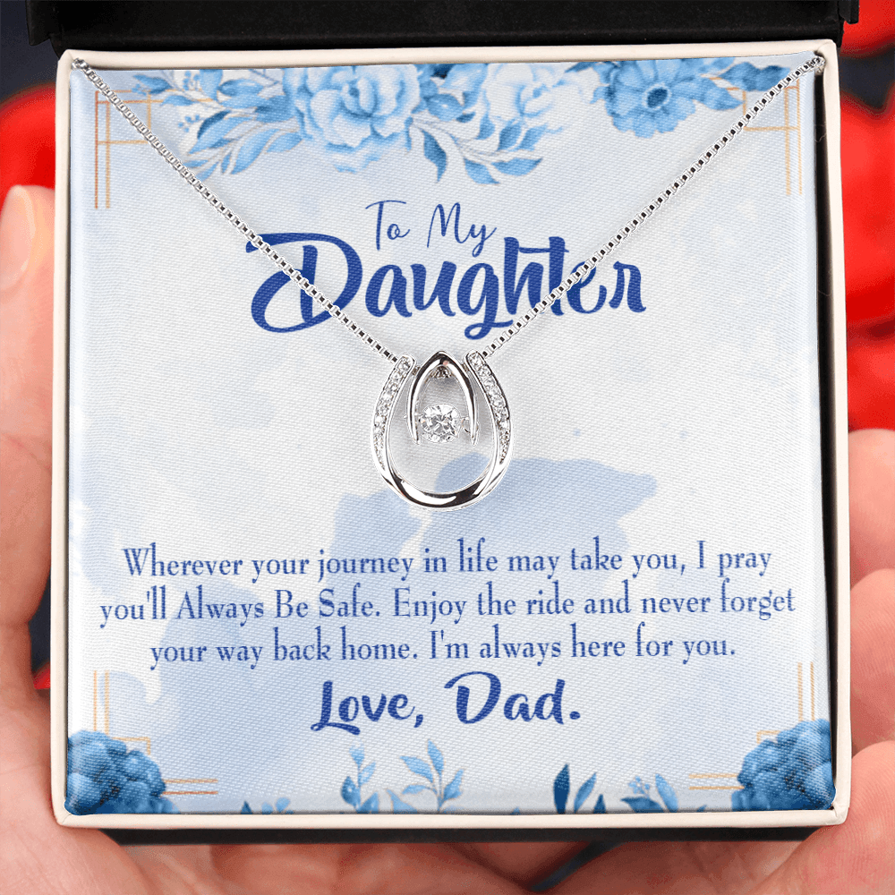 TO My Daughter Dad's Prayer Lucky Horseshoe Necklace Message Card 14k w CZ Crystals-Express Your Love Gifts