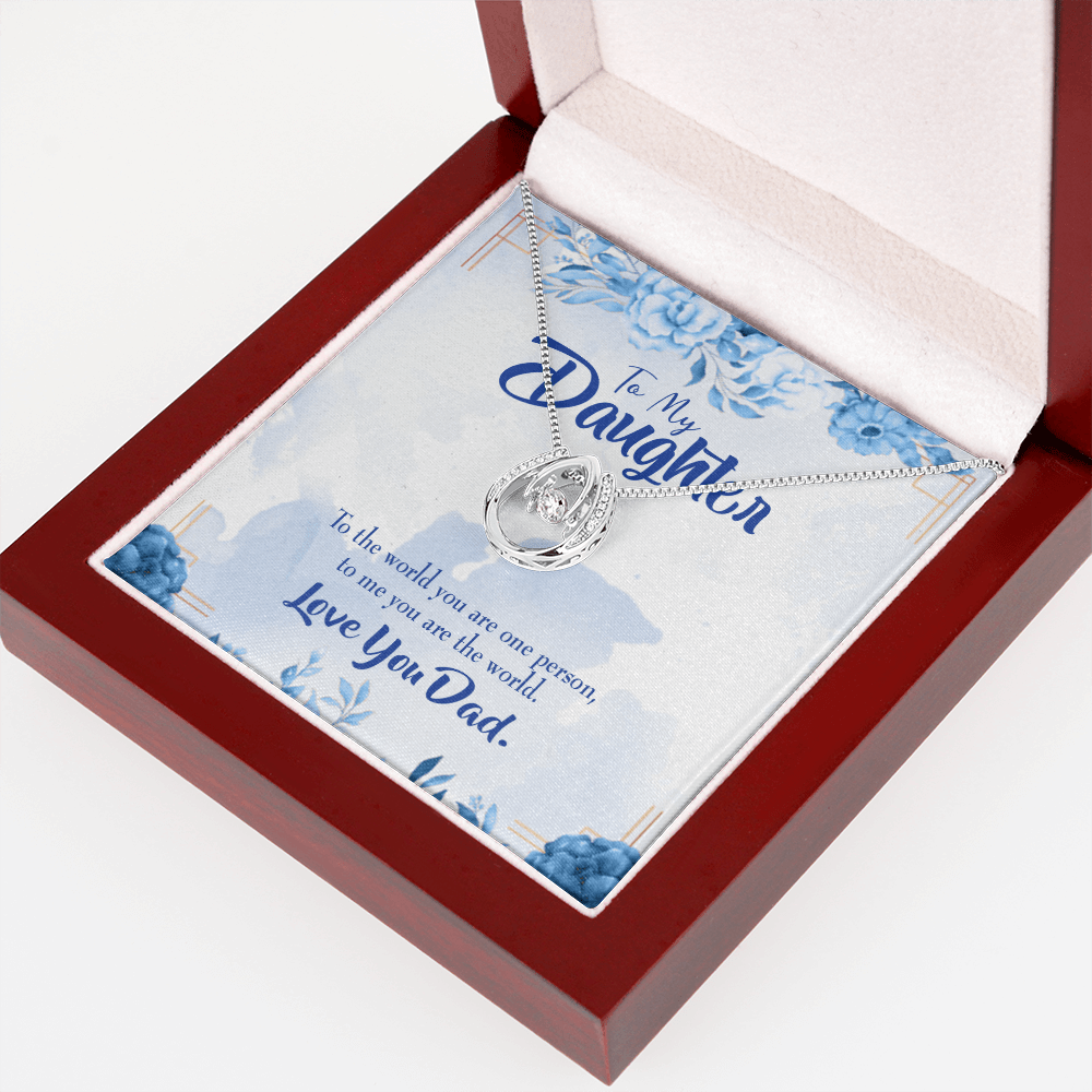 To My Daughter Dad's World Lucky Horseshoe Necklace Message Card 14k w CZ Crystals-Express Your Love Gifts