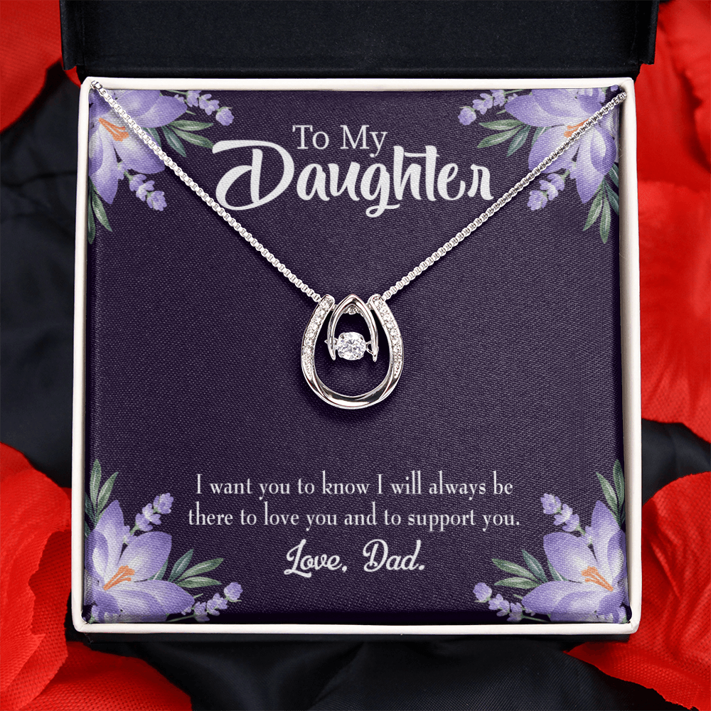 To My Daughter Dad Supports You Lucky Horseshoe Necklace Message Card 14k w CZ Crystals-Express Your Love Gifts
