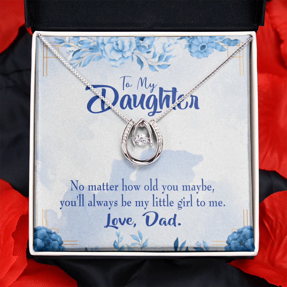 To My Daughter Daddy's Little Girl Lucky Horseshoe Necklace Message Card 14k w CZ Crystals-Express Your Love Gifts