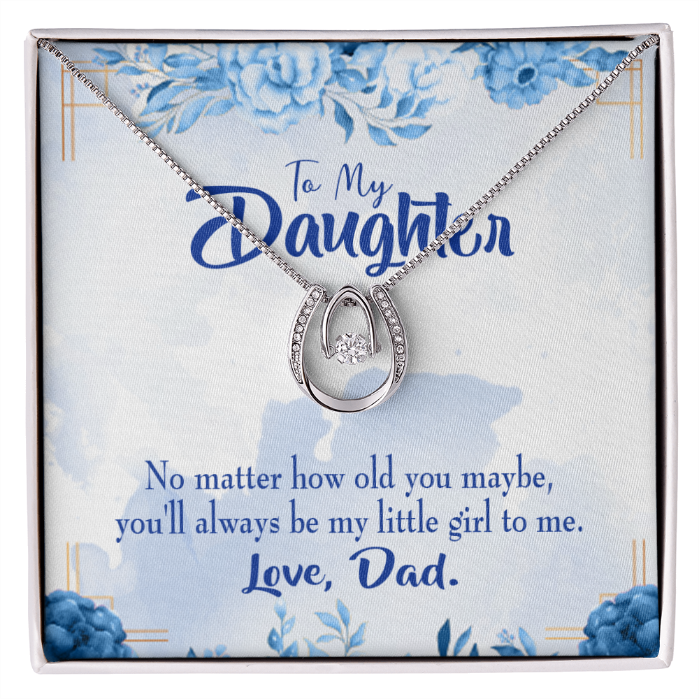To My Daughter Daddy's Little Girl Lucky Horseshoe Necklace Message Card 14k w CZ Crystals-Express Your Love Gifts