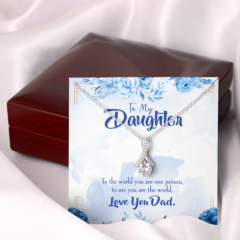 To My Daughter Daughter is Dad's World Alluring Ribbon Necklace Message Card-Express Your Love Gifts