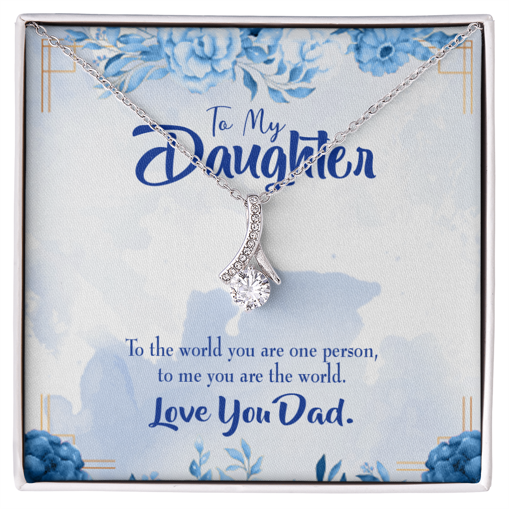 To My Daughter Daughter is Dad's World Alluring Ribbon Necklace Message Card-Express Your Love Gifts