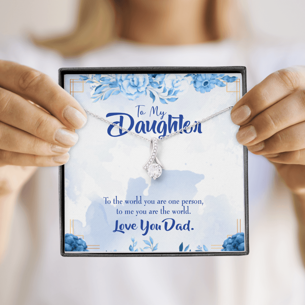 To My Daughter Daughter is Dad's World Alluring Ribbon Necklace Message Card-Express Your Love Gifts