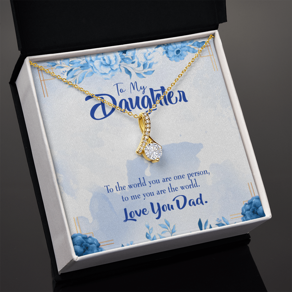 To My Daughter Daughter is Dad's World Alluring Ribbon Necklace Message Card-Express Your Love Gifts
