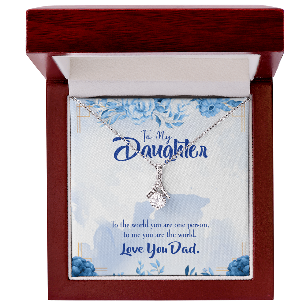 To My Daughter Daughter is Dad's World Alluring Ribbon Necklace Message Card-Express Your Love Gifts