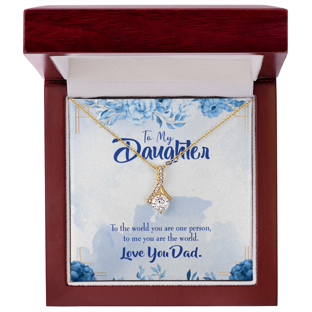 To My Daughter Daughter is Dad's World Alluring Ribbon Necklace Message Card-Express Your Love Gifts