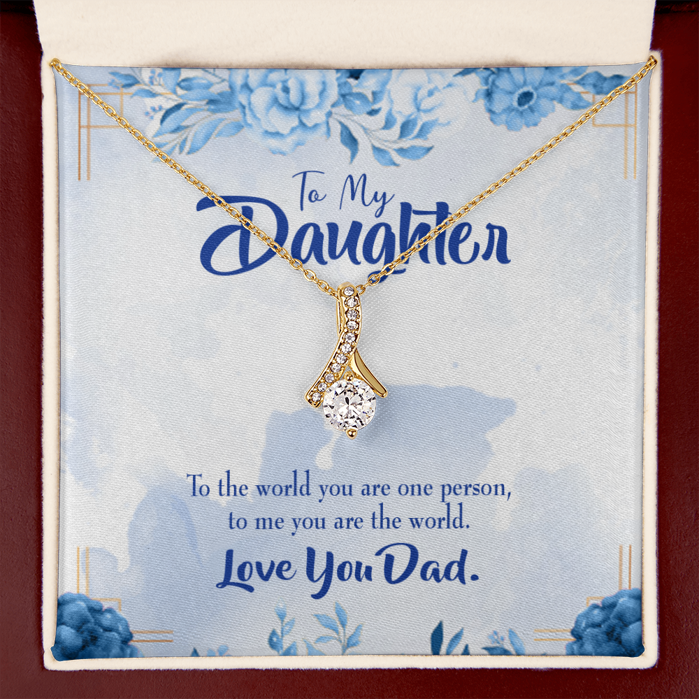 To My Daughter Daughter is Dad's World Alluring Ribbon Necklace Message Card-Express Your Love Gifts