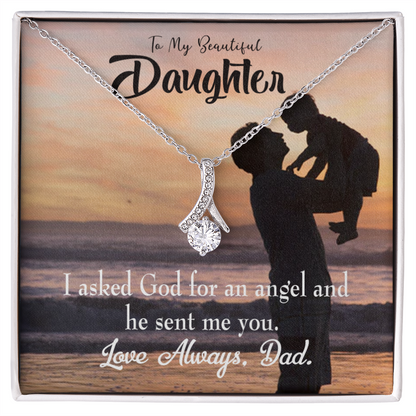 To My Daughter Daughter is God Sent Angel to Dad Alluring Ribbon Necklace Message Card-Express Your Love Gifts