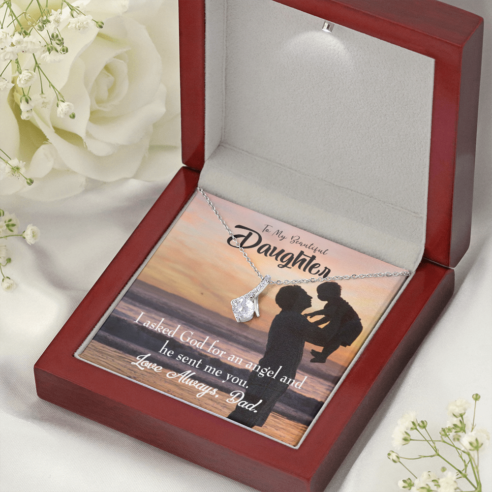 To My Daughter Daughter is God Sent Angel to Dad Alluring Ribbon Necklace Message Card-Express Your Love Gifts