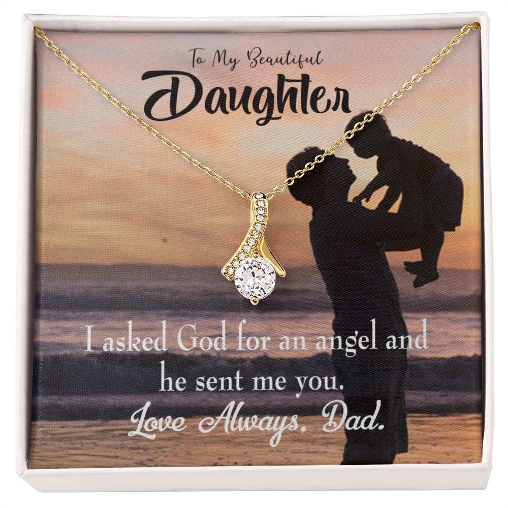 To My Daughter Daughter is God Sent Angel to Dad Alluring Ribbon Necklace Message Card-Express Your Love Gifts