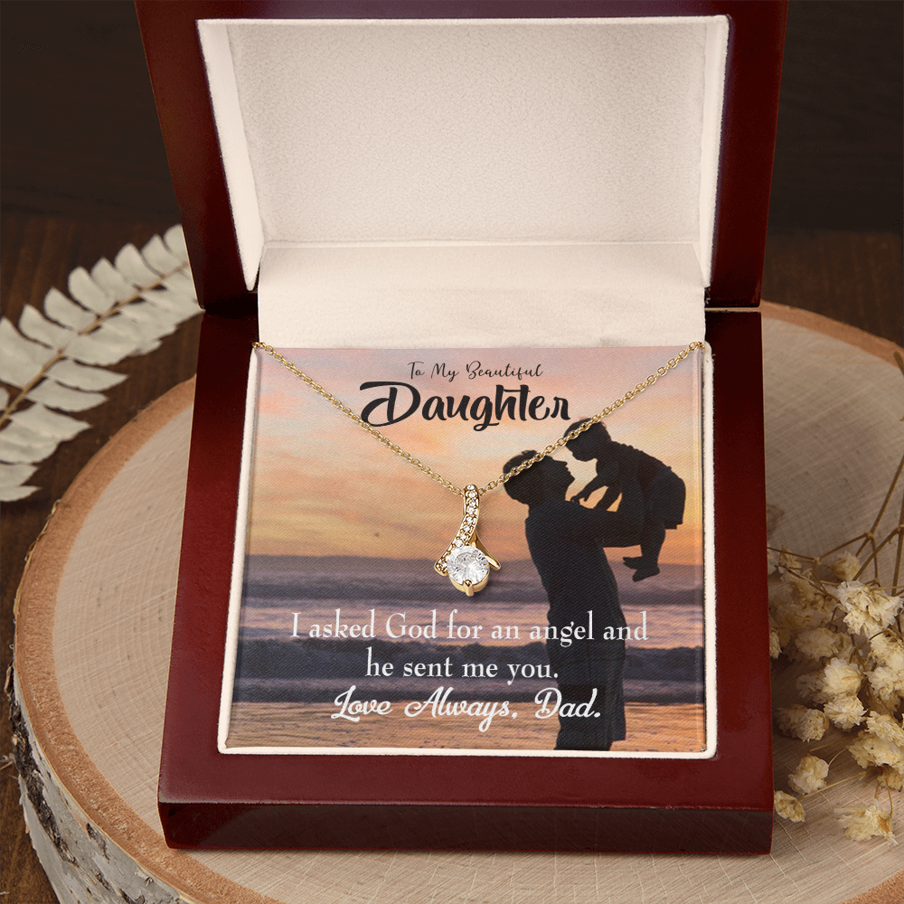 To My Daughter Daughter is God Sent Angel to Dad Alluring Ribbon Necklace Message Card-Express Your Love Gifts