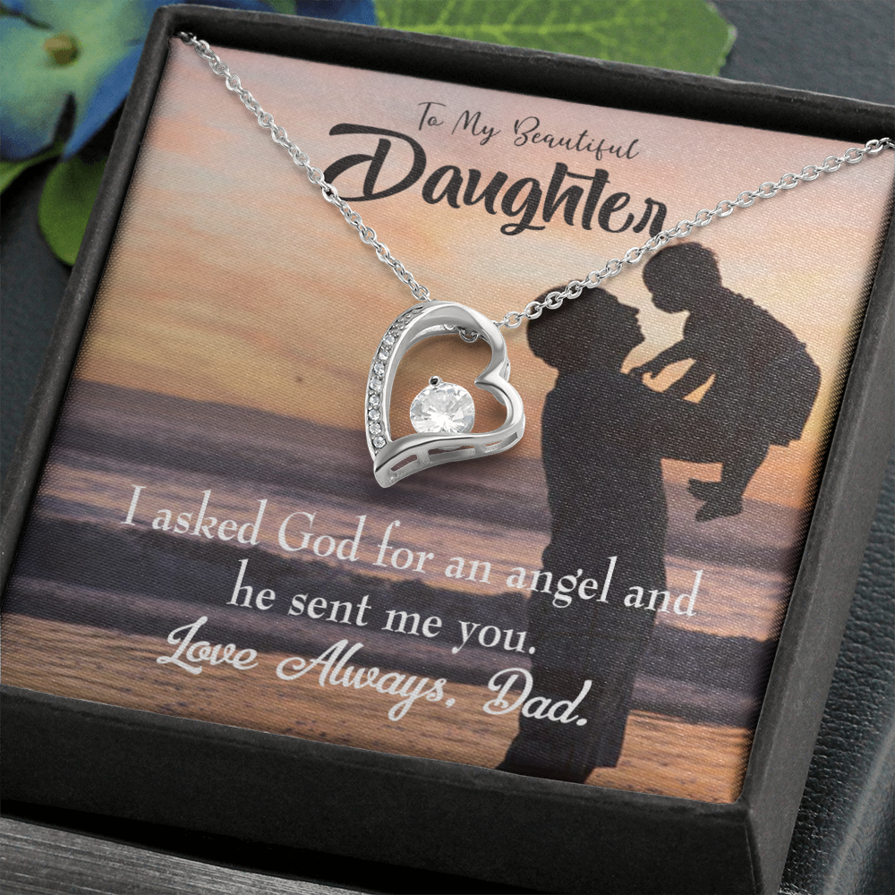 To My Daughter Daughter is God Sent Angel to Dad Forever Necklace w Message Card-Express Your Love Gifts