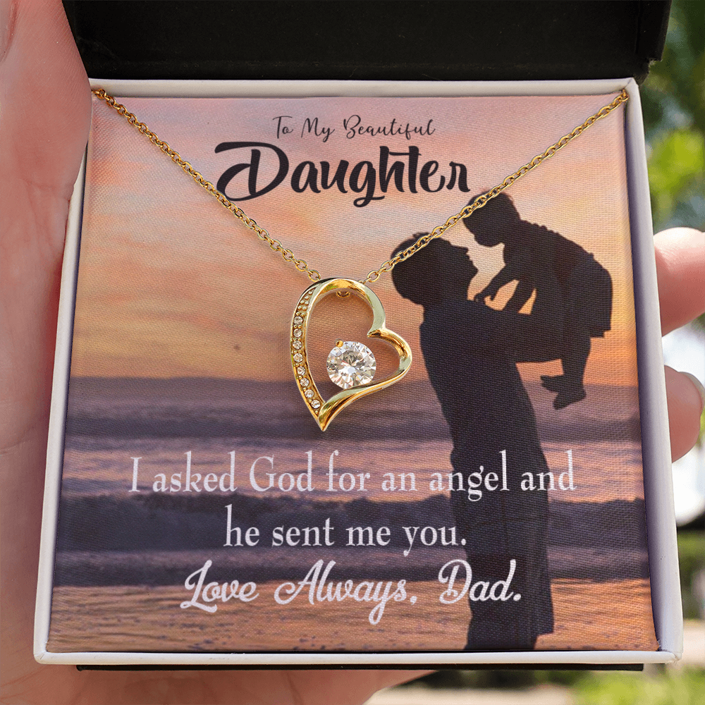 To My Daughter Daughter is God Sent Angel to Dad Forever Necklace w Message Card-Express Your Love Gifts