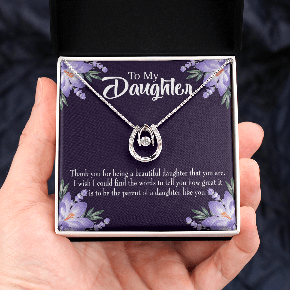 To My Daughter Daughter Like You Lucky Horseshoe Necklace Message Card 14k w CZ Crystals-Express Your Love Gifts
