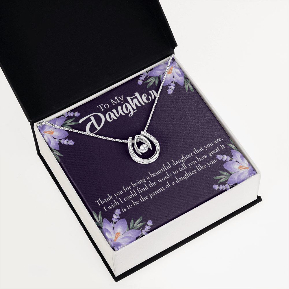 To My Daughter Daughter Like You Lucky Horseshoe Necklace Message Card 14k w CZ Crystals-Express Your Love Gifts