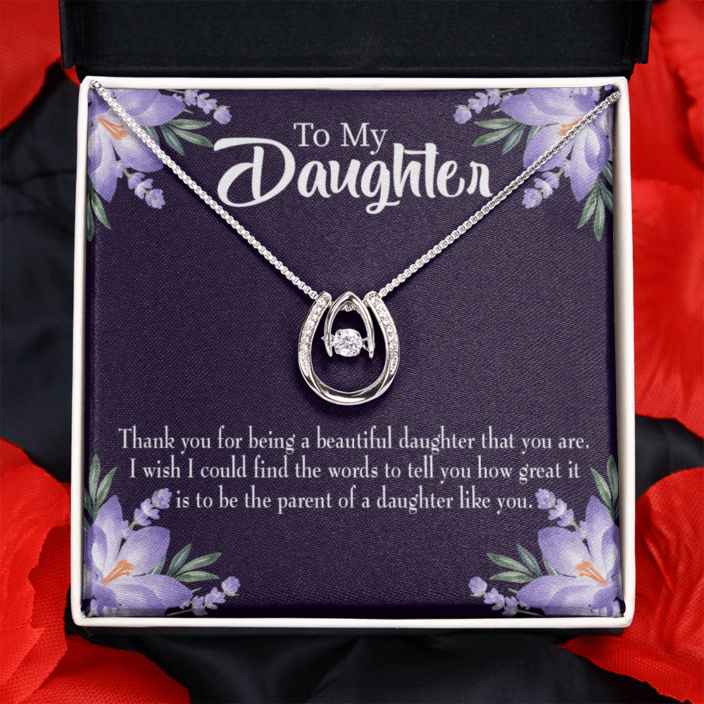 To My Daughter Daughter Like You Lucky Horseshoe Necklace Message Card 14k w CZ Crystals-Express Your Love Gifts